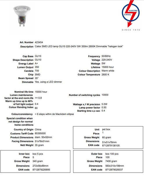 Żarówka LED Calex GU10 5W 2800K 51W