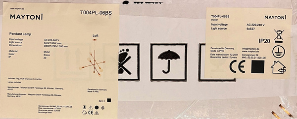 Żyrandol Maytoni Octavia Białe Klosze Mosiądz T004PL-06BS