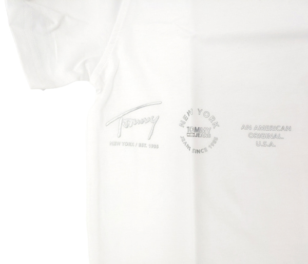 Tommy Jeans - Stylowa Bawełniana Koszulka - T-shirt Biały - DM0DM12555 YBR  - Rozmiar L