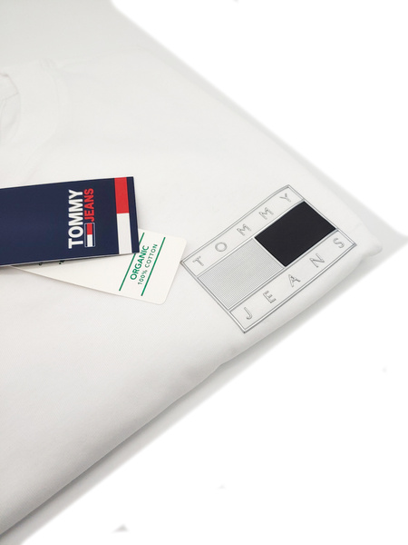 Tommy Jeans - Stylowa Bawełniana Koszulka - T-shirt Biały - DM0DM12555 YBR  - Rozmiar XL