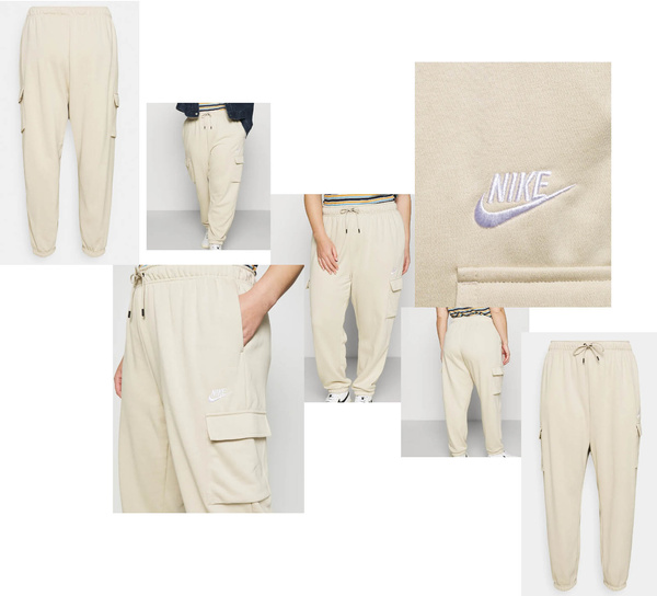 Nike Spodnie Dresowe Damskie - Bojówki - Kieszenie Cargo - Bężowe - DJ6699-206 - Plus Size - Rozmiar 2X 54-56