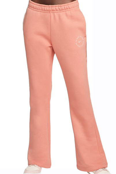 Nike Spodnie Dresowe Damskie - Dzwony - Pomarańczowe - Rozmiar XS - Grafika Be Kind - DR7847-824