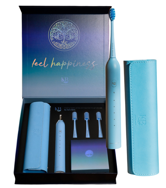 Niebieska Szczoteczka Soniczna Karlo Bella Feel Happiness + Futerał + 3 Końcówki USB-C
