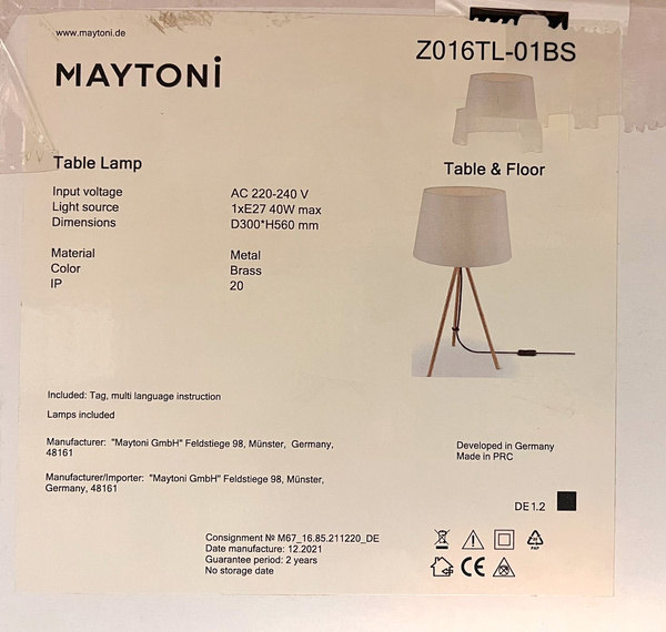 Lampka Stołowa Maytoni Sandy Mosiądz Biały Abażur Z016TL-01BS