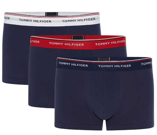 Bokserki Męskie Tommy Hilfiger - Komplet 3szt - Gumka 3 Kolory - Biała Czerwona Granatowa - Rozmiar XL