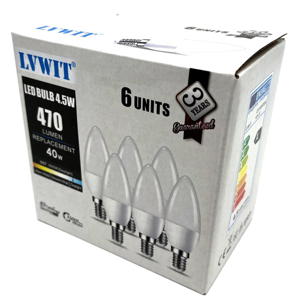 Zestaw 6 Żarówek LED LVWIT 4,5W E14 470lm 6500K