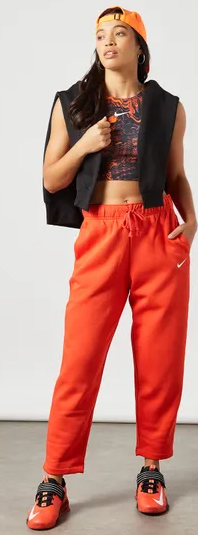 Damskie Spodnie Nike Czerwone Fleece 7/8 M - DD5636-673