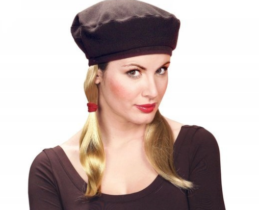 CZARNY  BERET Z WŁOSAMI BLOND