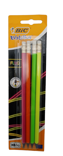 OŁÓWEK  EVOLUTION FLUO 4szt GUMKA HB ZESTAW BIC