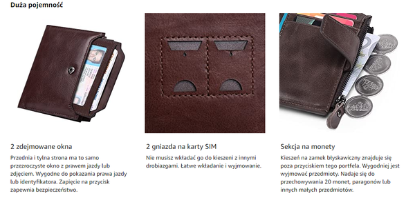 Ciemnobrązowy Portfel Męski Sendefn Skóra RFID