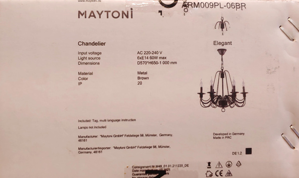 Żyrandol Maytoni Velia Czarny Elegant ARM009PL-06BR