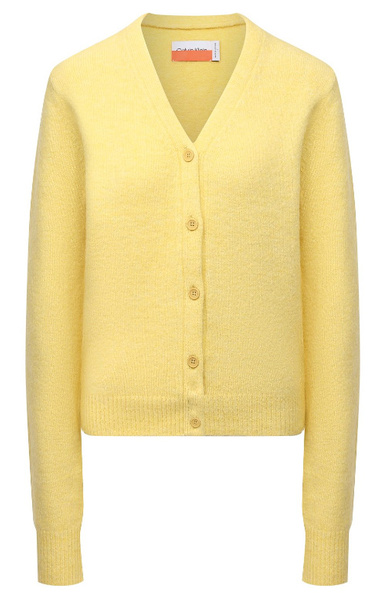 Calvin Klein Sweter Damski - Żółty - Rozpinany Guziki - Rozmiar L - K20K203719ZAY