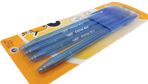 DŁUGOPISY  4 szt NIEBIESKIE 1mm  BIC CRISTAL CLIC