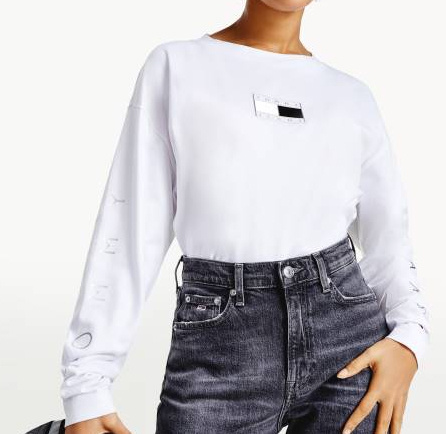 Bluza Tommy Hilfiger Damska bez Kaptura - Biała - Rozmiar S - Nierozpinana - DW0DW12115YBR