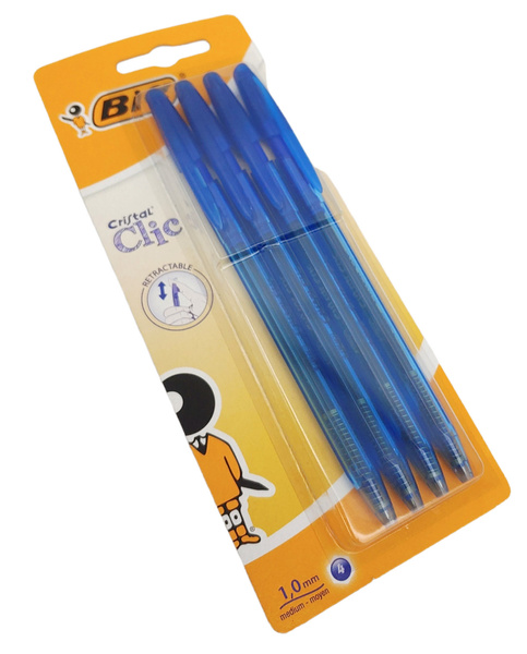 DŁUGOPISY  4 szt NIEBIESKIE 1mm  BIC CRISTAL CLIC