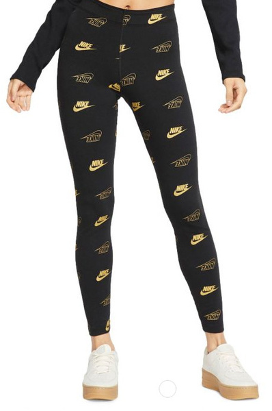 Legginsy Nike Złote Logo Tight Fit  Regular Length CJ4061010 r. M