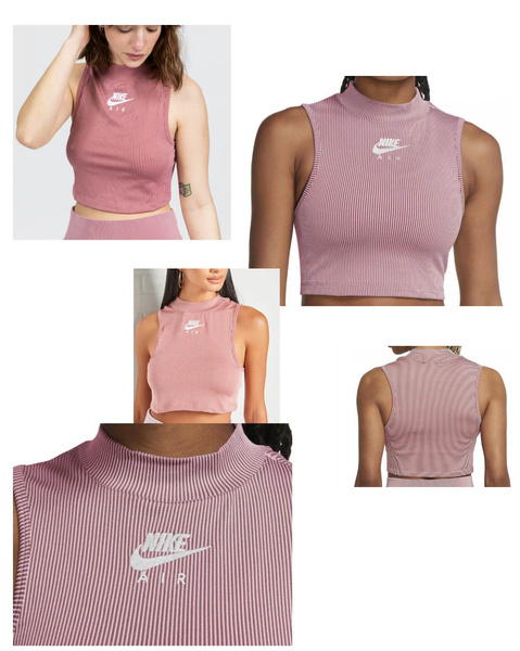 Koszulka Damska Nike - Różowy Top w Prążki - Rib Crop - Rozmiar XL - CZ9341-630