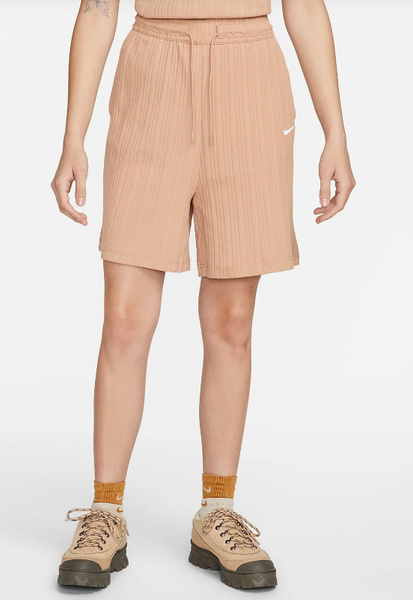 Beżowe Spodenki Nike DM6401-200 S Damskie Prążkowane