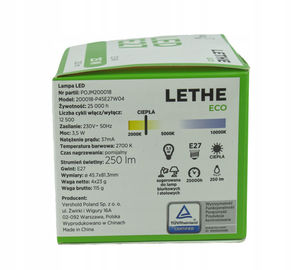 Zestaw 4 Żarówek LED Lethe Eco 3,5W E27 250lm 2700K