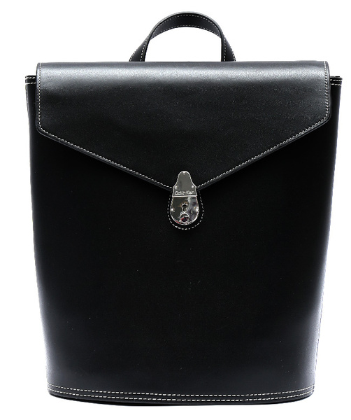 Czarna Torba Plecak Calvin Klein Skóra Przeszycia