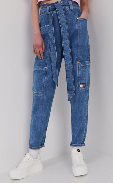 Tommy Jeans Spodnie Damskie - Paperbag - Niebieskie - Rozmiar 27/30 - DW0DW09903