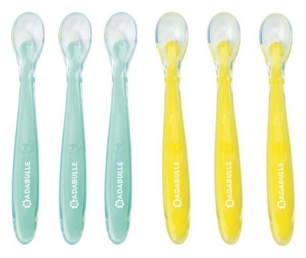 Łyżki Silikonowe Badabulle Żółto-Miętowe 6 szt. dla Dzieci