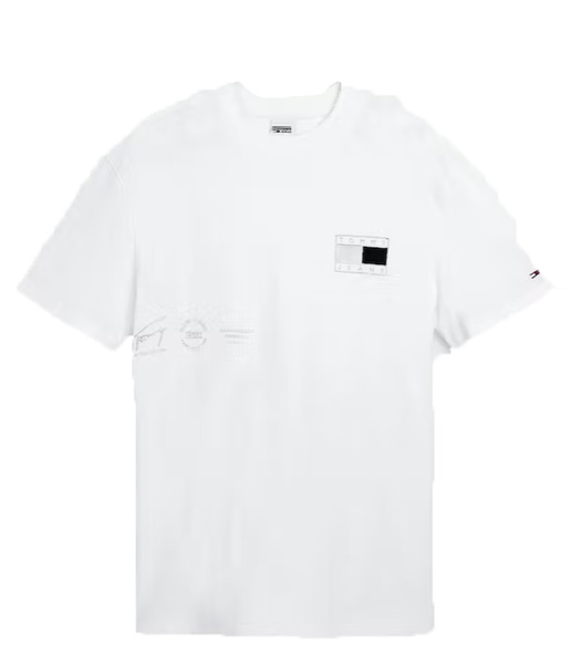 Tommy Jeans - Stylowa Bawełniana Koszulka - T-shirt Biały - DM0DM12555 YBR  - Rozmiar L