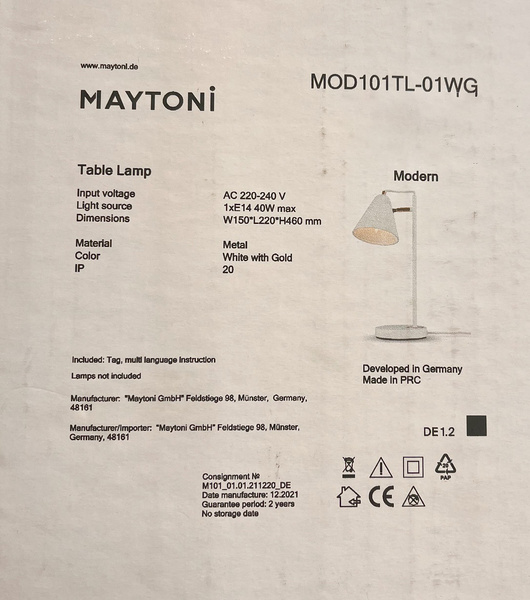 Lampa Stołowa Maytoni Falke Biały Złoty MOD101TL-01WG