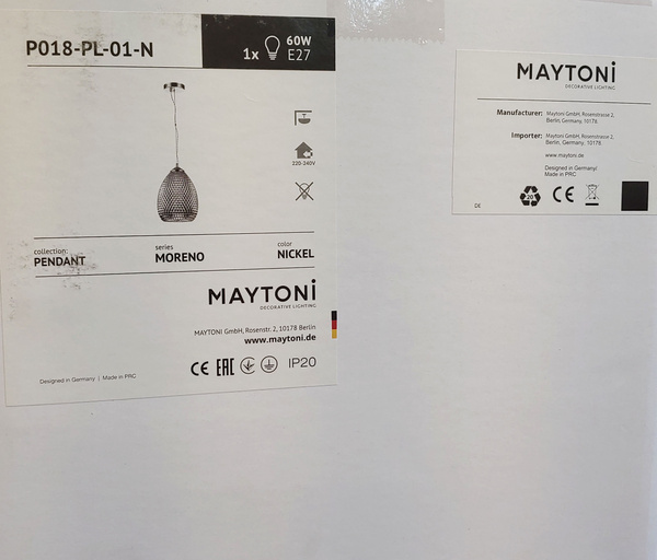 Lampa Wisząca Maytoni Moreno Chrom Szary Klosz P018-PL-01-N