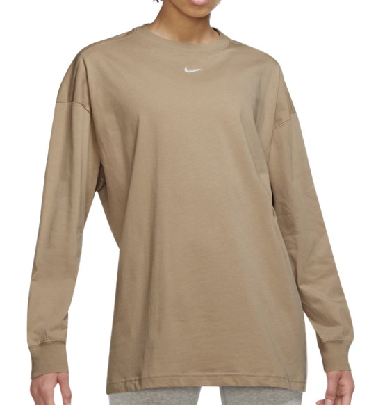 Nike Bluzka Damska Beżowa - Rozmiar S - Z Długim Rękawem - Oversized - Essential - DM6232-200