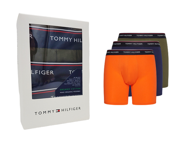 Tommy Hilfiger Bokserki Męskie 3szt.- 3 kolory - Pomarańczowy Granatowy Zielony - Rozmiar XL