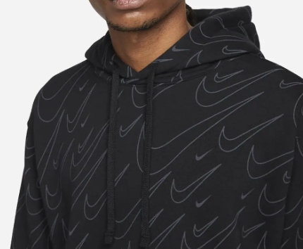 Bluza Nike Męska z Kapturem - Czarna - Nierozpinana - Rozmiar L - Sportswear Fleece Printed - DR9278-010