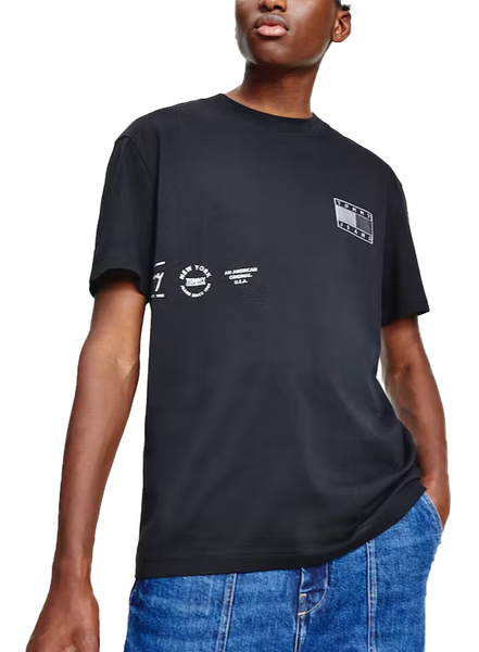 Koszulka Męska Tommy Hilfiger - Stylowa - Bawełniana - Czarna - DM0DM12555 BDS - Rozmiar XS