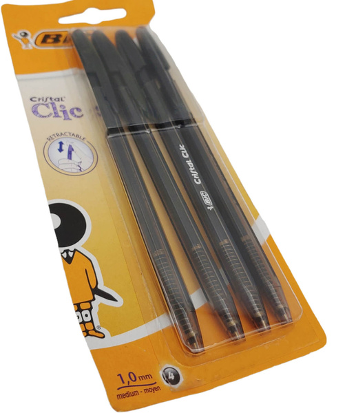 DŁUGOPISY  4 szt CZARNE 1mm  BIC CRISTAL CLIC