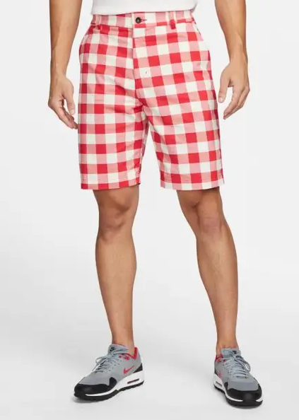 Spodenki Męskie Nike - Krata Czerwono - Biała - Dri-Fit Chino Plaid Golf Short Picnic - DH1294657 - Rozmiar 34