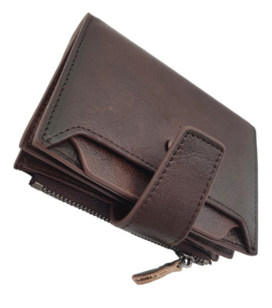 Ciemnobrązowy Portfel Męski Sendefn Skóra RFID