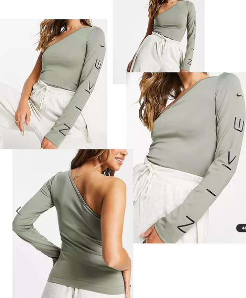 Nike - Asymetryczny Top - Długi Rękaw - Szary - Rozmiar S - CZ8188-320