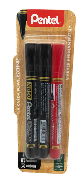 Markery Permanentne Pentel 4,5 mm 3 szt. Czarne i Czerwony