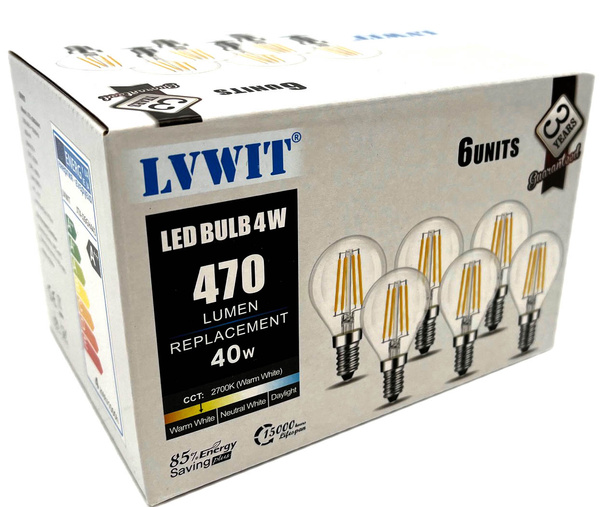 ŻARÓWKI  FILAMENT LED 6szt E14 4W=40W 2700K LVWIT  X000GQ3L