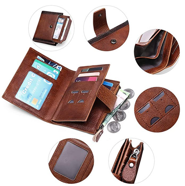 Ciemnobrązowy Portfel Męski Sendefn Skóra RFID