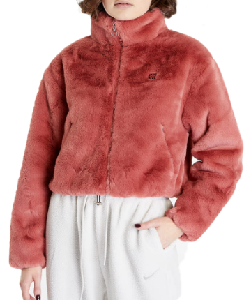 Nike Kurtka Damska - Sztuczne Futro - Czerwone - Rozmiar L -  Essentials Jacket - DV5139-691