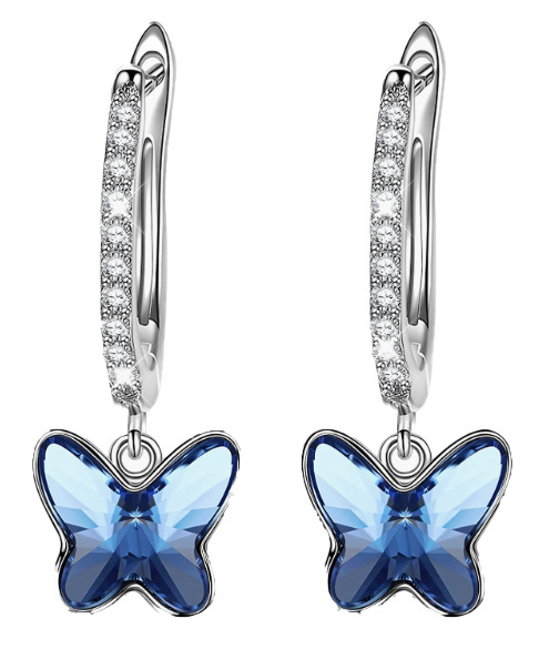 Srebrne Kolczyki Sellot Motylki z Niebieskimi Kryształkami