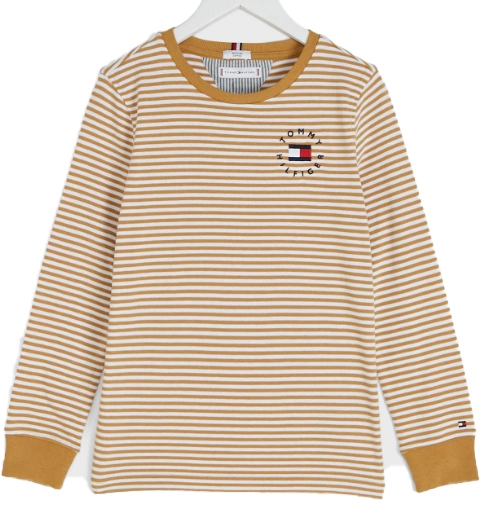 Brązowo-Biała Bluzka Młodzieżowa Tommy Hilfiger Paski r. 140