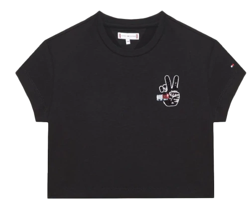 Czarna Bluzka Dziecięca Tommy Hilfiger KG0KG06340 z Króliczkiem 116 cm