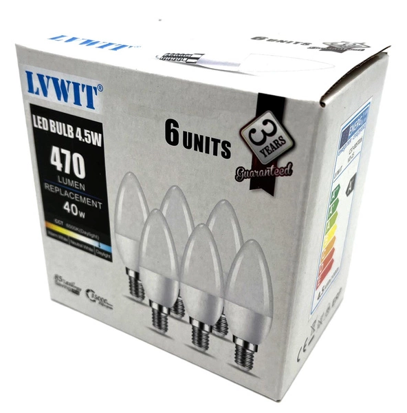 Zestaw 6 Żarówek LED LVWIT 4,5W E14 470lm 6500K