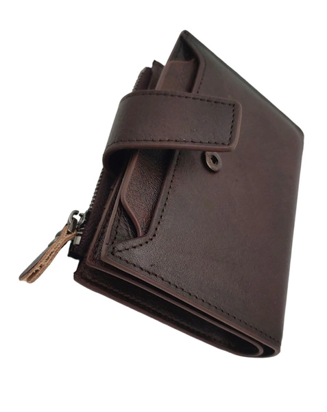 Ciemnobrązowy Portfel Męski Sendefn Skóra RFID