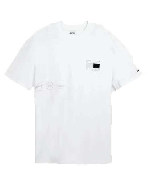 Tommy Jeans - Stylowa Bawełniana Koszulka - T-shirt Biały - DM0DM12555 YBR  - Rozmiar XXL